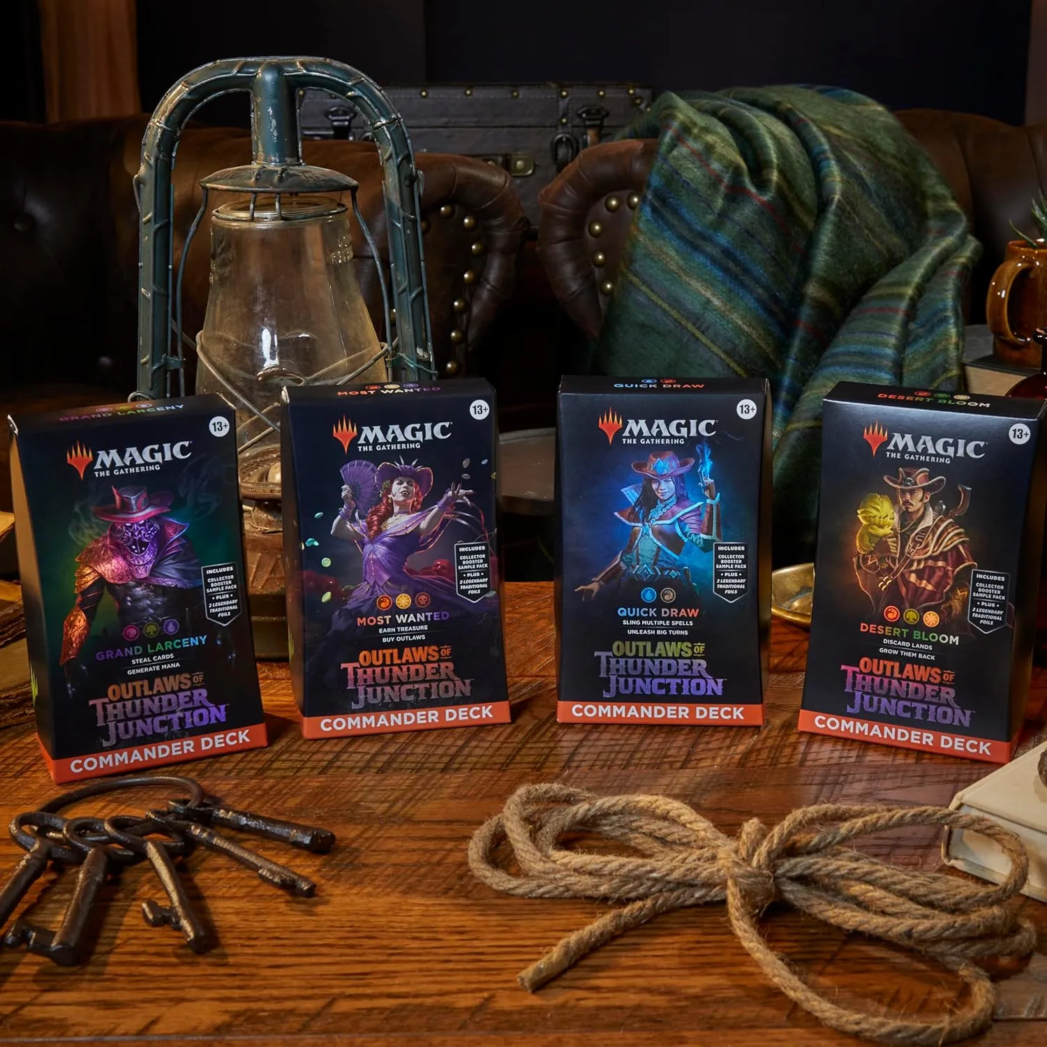 Magic: The Gathering Outlaws of Thunder Junction Commander Deck Bundle - Includes All 4 Decks (Quick Draw, Desert Bloom, Grand Larceny, and Most Wanted)
