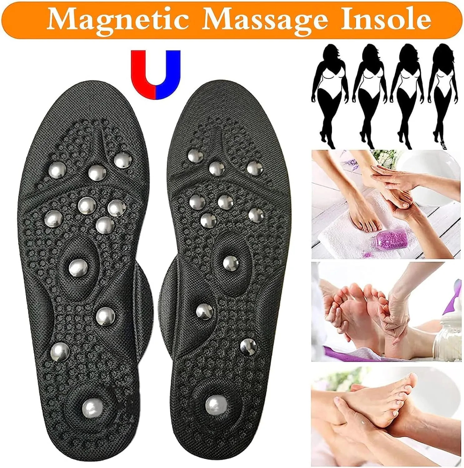 Magnetic Insoles Breathable Massage Therapy Relieve Pain Orthotic Shoe Inserts for Work Everyday Support Men and Women,L