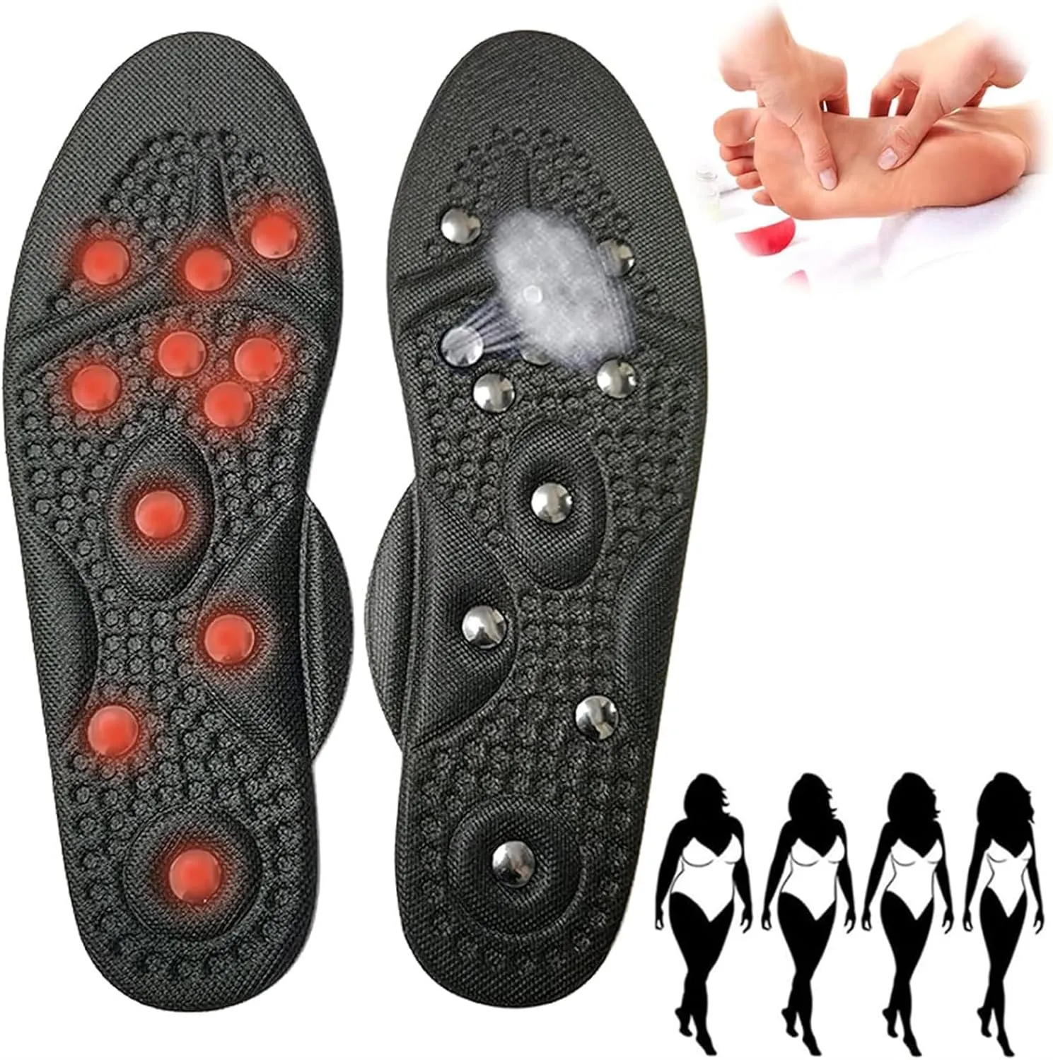 Magnetic Insoles Breathable Massage Therapy Relieve Pain Orthotic Shoe Inserts for Work Everyday Support Men and Women,L