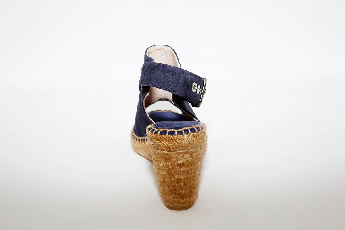 MARIAN - Navy Suede Open Toe Wedge Sandal