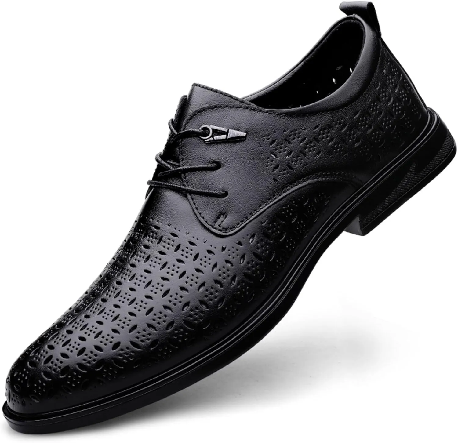Men's Cowhide Leather Hollow - Out Perforated Lace - up Oxfords Brogue Shoes Black