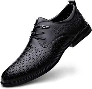 Men's Cowhide Leather Hollow - Out Perforated Lace - up Oxfords Brogue Shoes Black