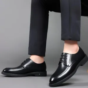 Men's Dress Shoes Fashion Lace Up Party Plain Toe Burnished Leather Casual Heel Non Slip Anti-Slip Low Top Rubber Sole Shoe