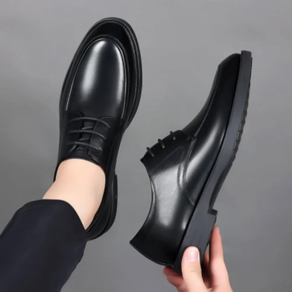 Men's Dress Shoes Fashion Lace Up Party Plain Toe Burnished Leather Casual Heel Non Slip Anti-Slip Low Top Rubber Sole Shoe