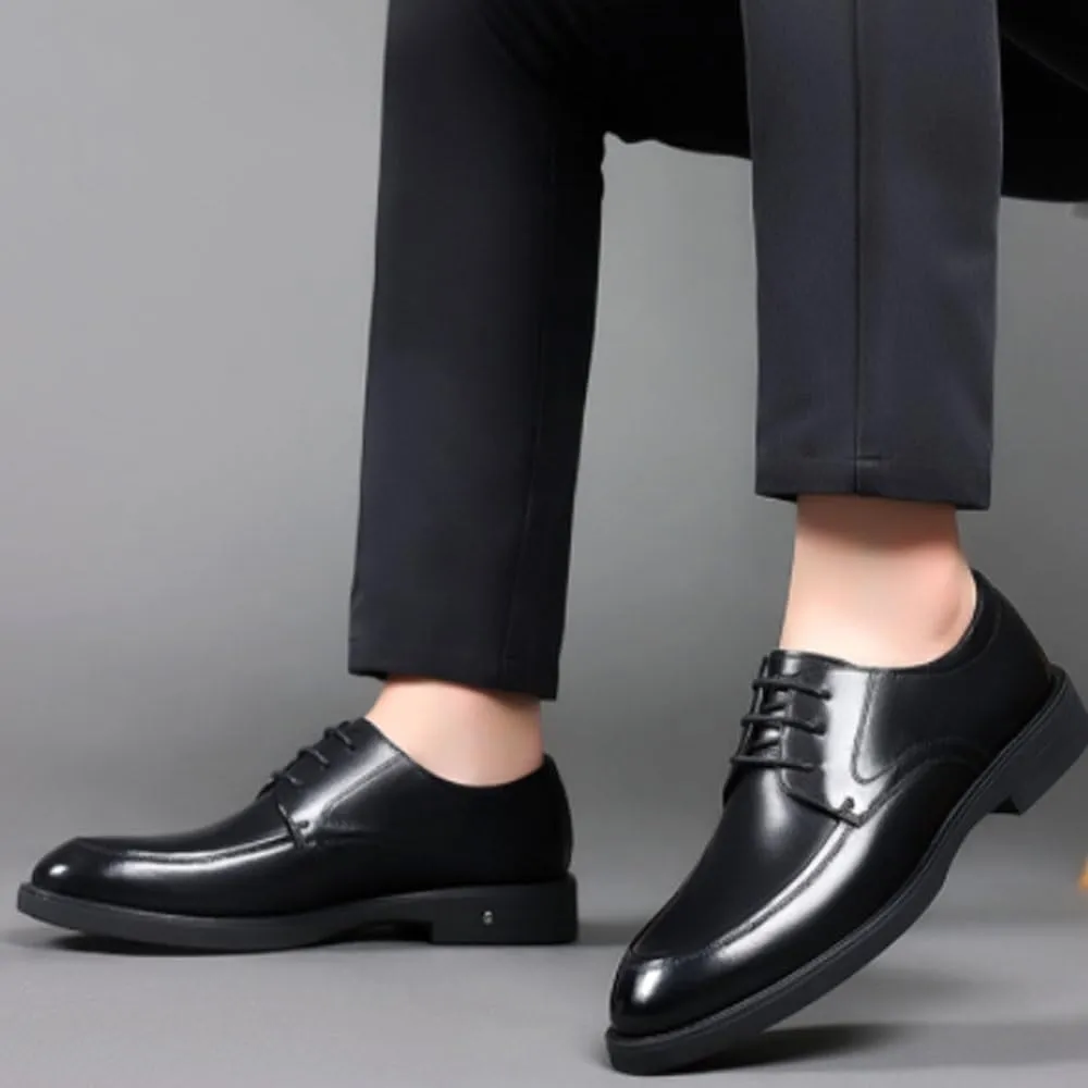 Men's Dress Shoes Fashion Lace Up Party Plain Toe Burnished Leather Casual Heel Non Slip Anti-Slip Low Top Rubber Sole Shoe