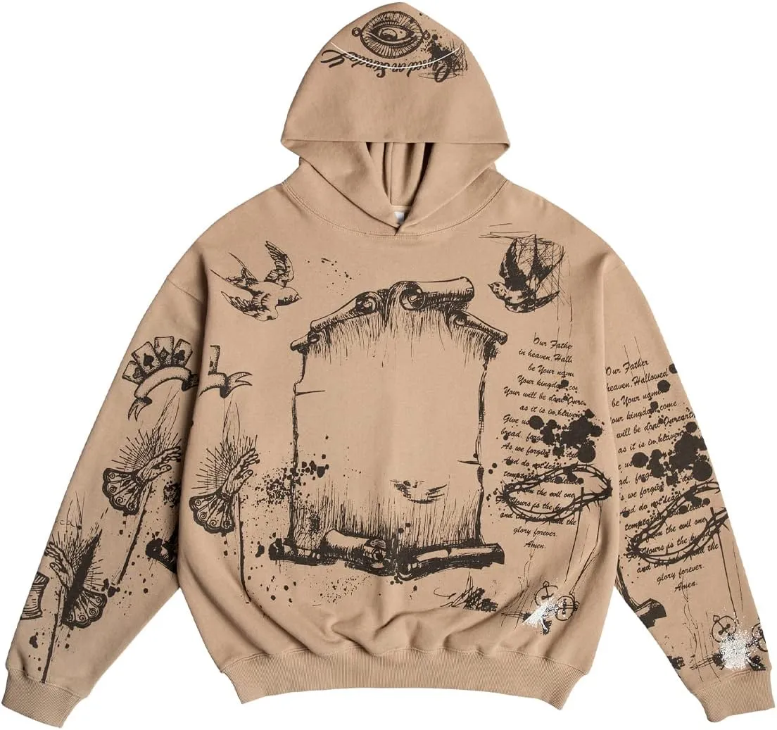 Men's Jesus Disciple Print - Sundays Off Edition Hoodies Casual Oversized Vintage Sweatshirts Khaki