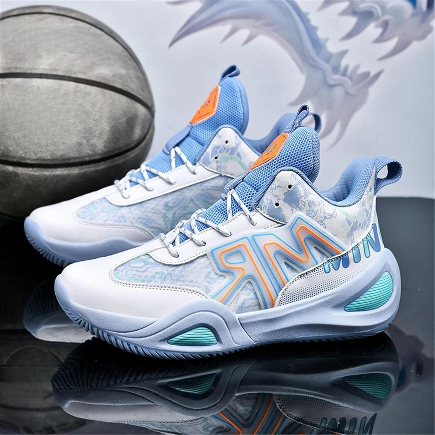 Men's Lace Up Basketball Shoes with Arch Support Fashion High-Top Breathable Sports Sneakers Running Walking Shoes