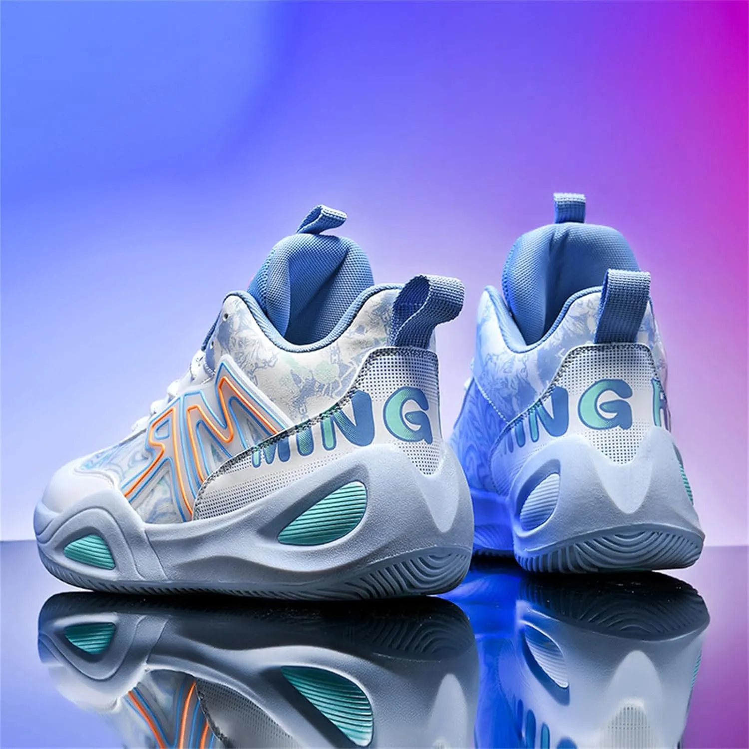 Men's Lace Up Basketball Shoes with Arch Support Fashion High-Top Breathable Sports Sneakers Running Walking Shoes