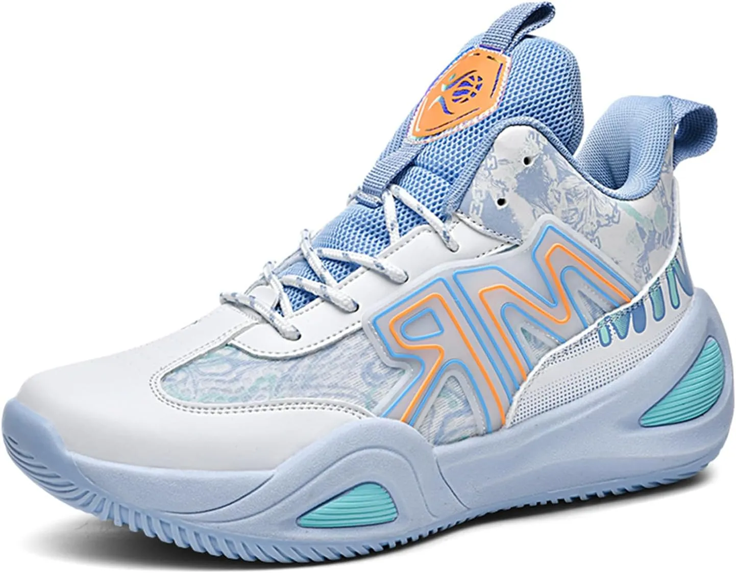 Men's Lace Up Basketball Shoes with Arch Support Fashion High-Top Breathable Sports Sneakers Running Walking Shoes