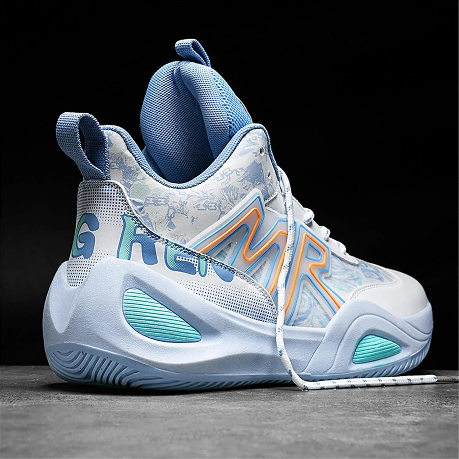 Men's Lace Up Basketball Shoes with Arch Support Fashion High-Top Breathable Sports Sneakers Running Walking Shoes