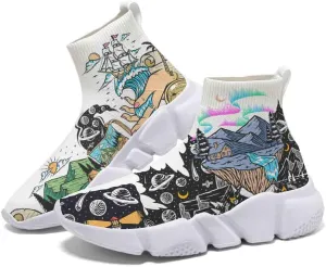 Men's Lightweight Running Shoes Casual Tennis Sports Breathable Knit Walking Non-Slip On Socks Women Sneakers Starry Sky Painted Graffiti