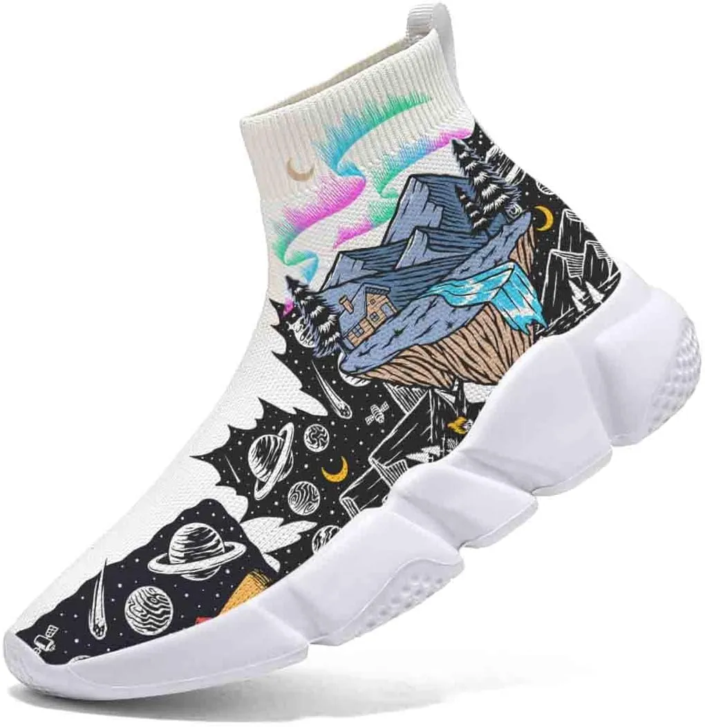 Men's Lightweight Running Shoes Casual Tennis Sports Breathable Knit Walking Non-Slip On Socks Women Sneakers Starry Sky Painted Graffiti