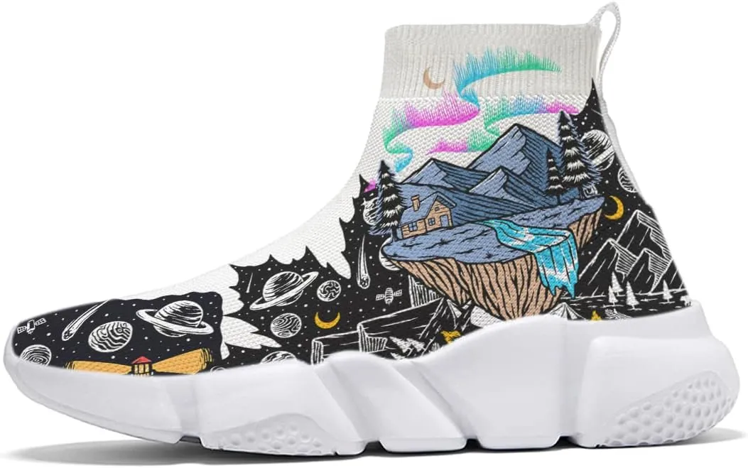 Men's Lightweight Running Shoes Casual Tennis Sports Breathable Knit Walking Non-Slip On Socks Women Sneakers Starry Sky Painted Graffiti