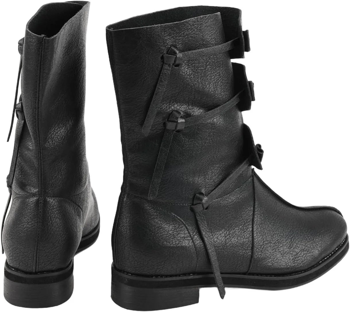 Mens Renaissance Medieval Cosplay Boots Lace Up Vintage Stage Pirate Viking Tied Shoes for Halloween Party