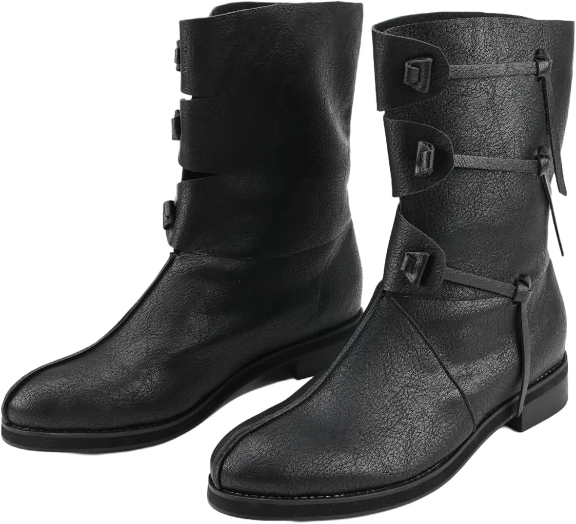 Mens Renaissance Medieval Cosplay Boots Lace Up Vintage Stage Pirate Viking Tied Shoes for Halloween Party