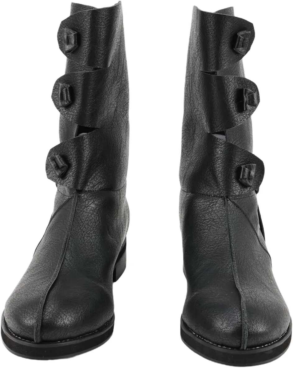 Mens Renaissance Medieval Cosplay Boots Lace Up Vintage Stage Pirate Viking Tied Shoes for Halloween Party