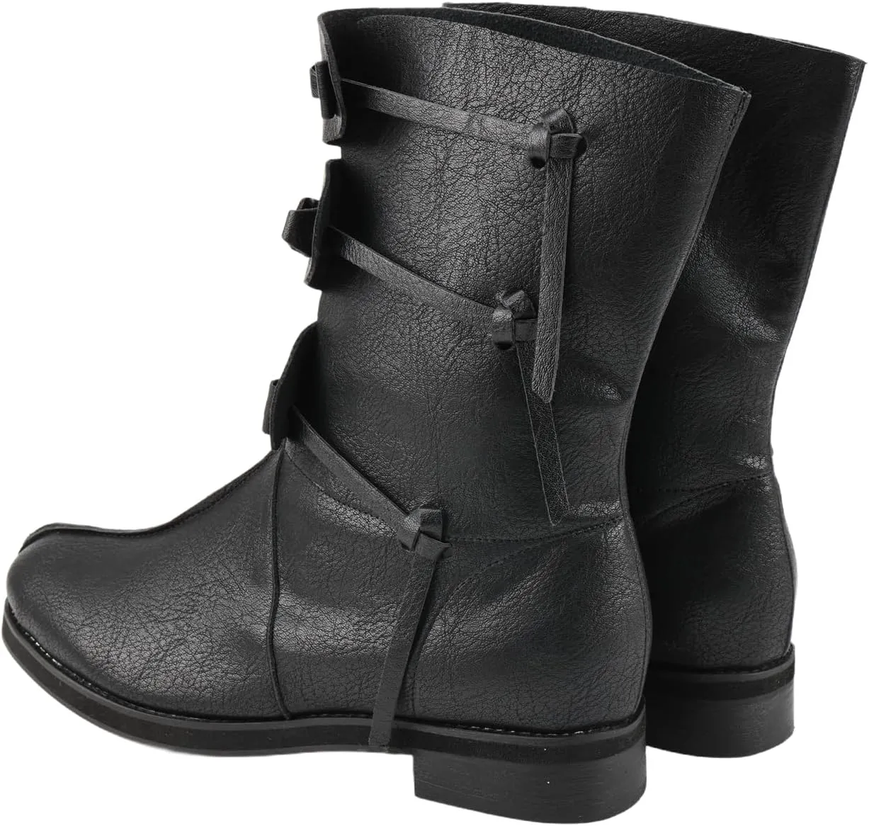 Mens Renaissance Medieval Cosplay Boots Lace Up Vintage Stage Pirate Viking Tied Shoes for Halloween Party