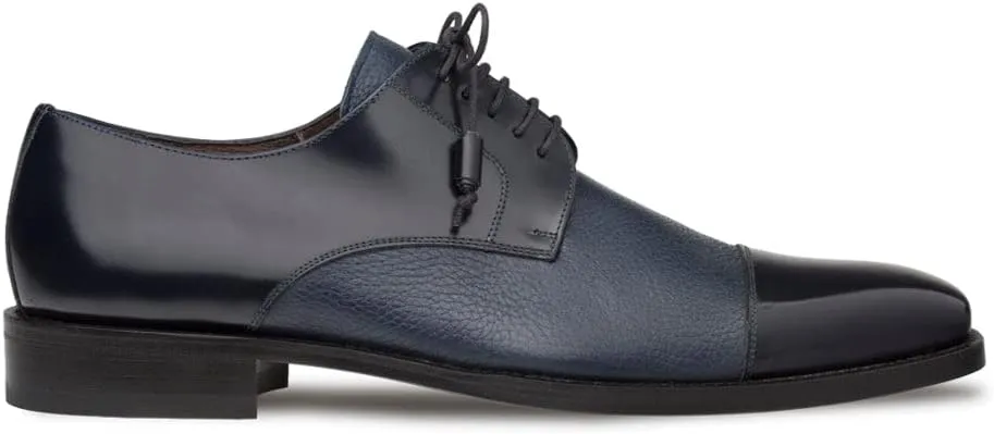 Mezlan - Soka - Men's Cap Toe Dress Shoe - Deerskin and Polished Calfskin with Elegant Tassel Detail - Handcrafted in Spain - Blue - Size 7.5 - Medium Width