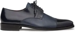 Mezlan - Soka - Men's Cap Toe Dress Shoe - Deerskin and Polished Calfskin with Elegant Tassel Detail - Handcrafted in Spain - Blue - Size 7.5 - Medium Width
