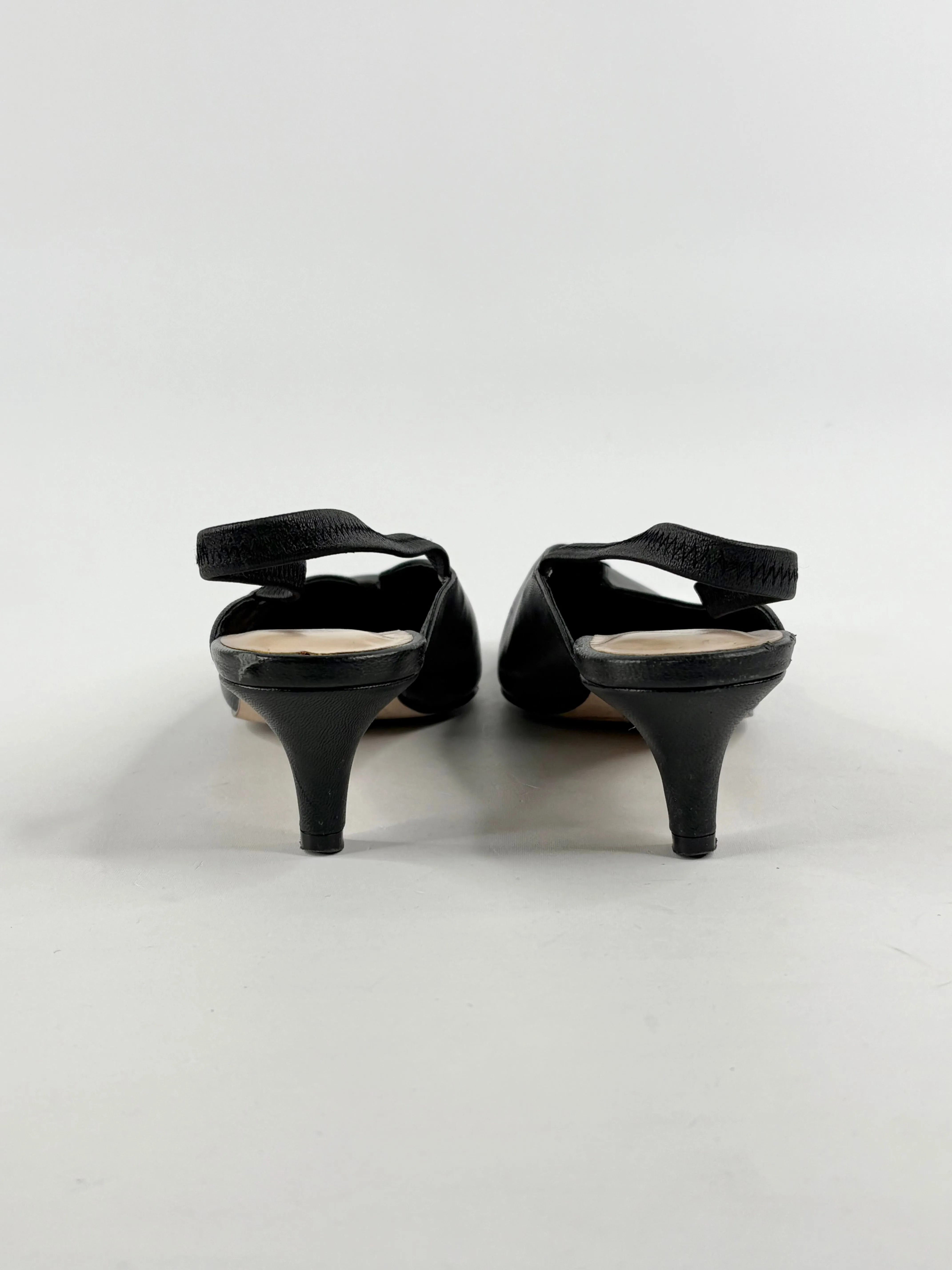 Mi Piaci Black Leather Point-Toe Slingback Mule Pumps - EU38