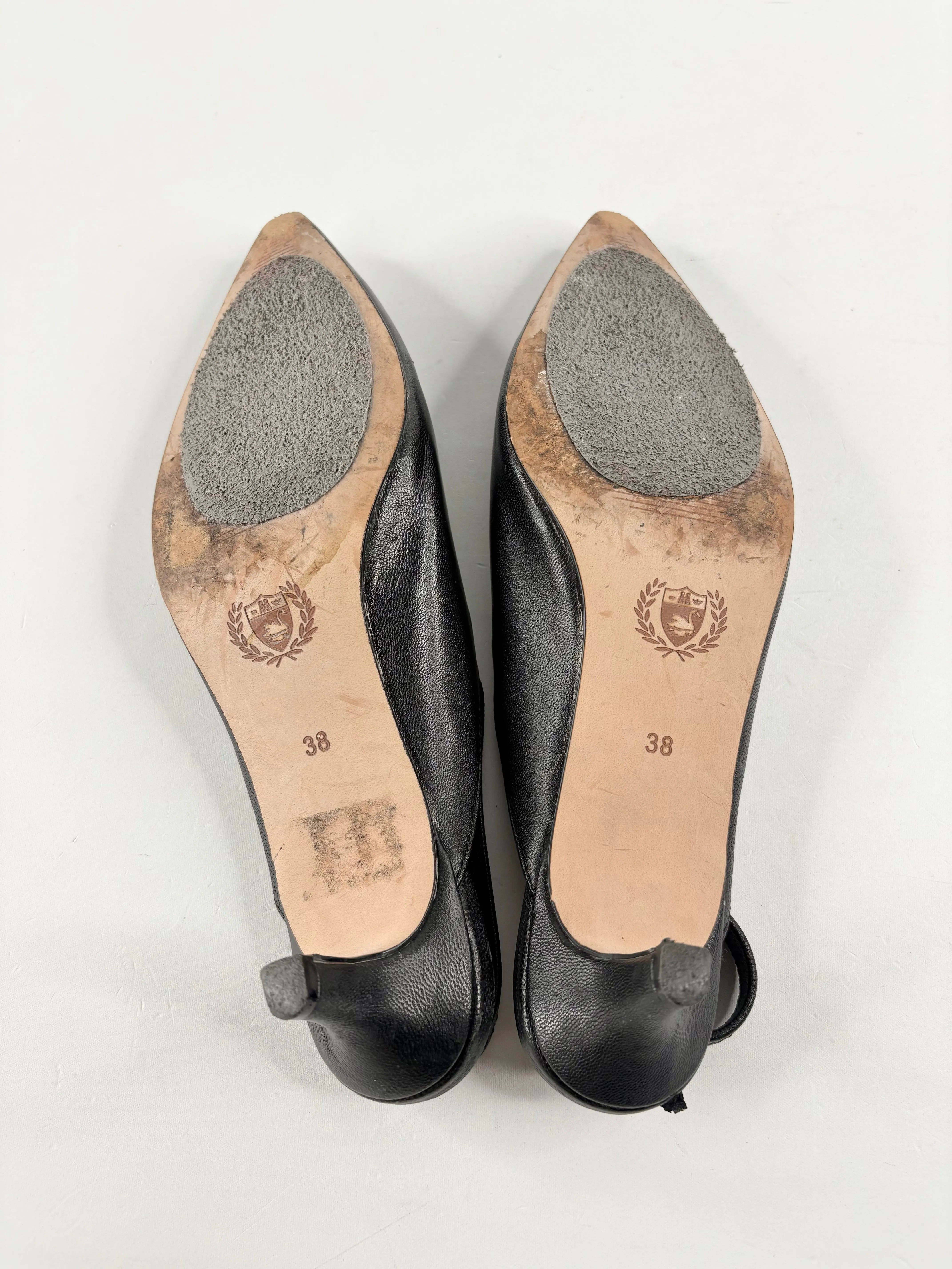 Mi Piaci Black Leather Point-Toe Slingback Mule Pumps - EU38