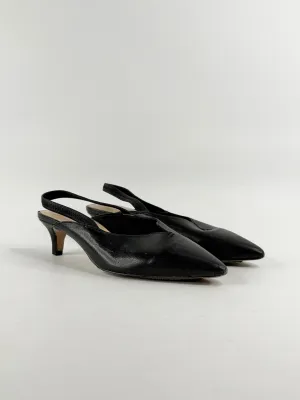 Mi Piaci Black Leather Point-Toe Slingback Mule Pumps - EU38
