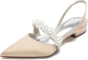 Minishion Wedding Flats for Women Slingback Mary Jane Style Evening Formal Party Mule Shoes BR159