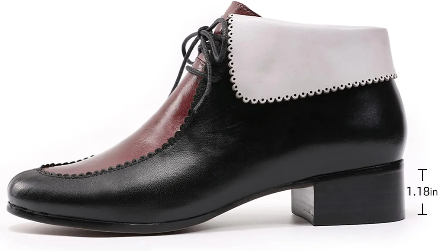 Mona flying Lace-up Leather Ankle Boots for Women Low Heel Fashion Tie up Dress Booties