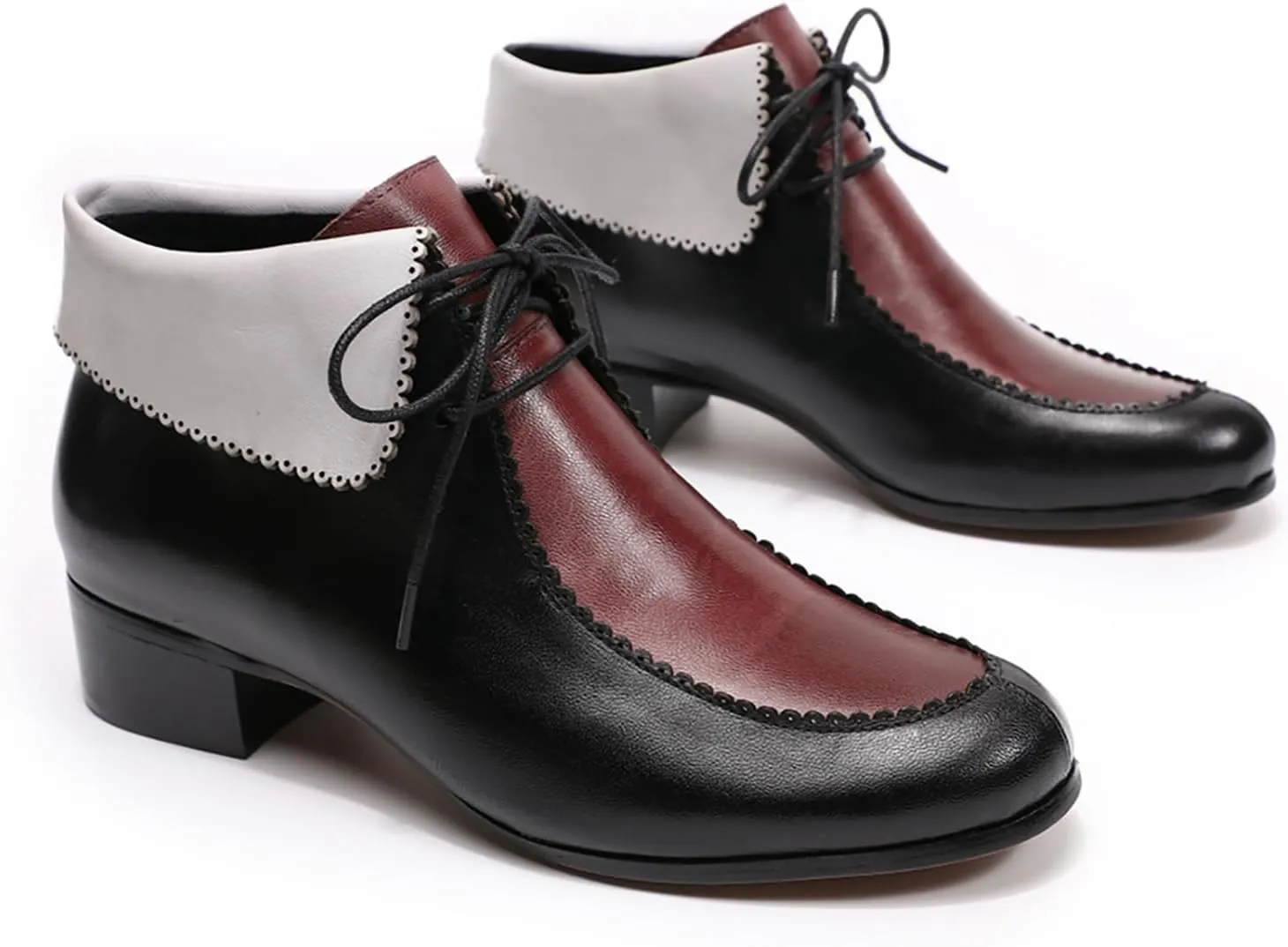 Mona flying Lace-up Leather Ankle Boots for Women Low Heel Fashion Tie up Dress Booties