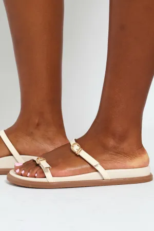 Moulded Double Thin Buckle Strap Mule Sandal - Off White