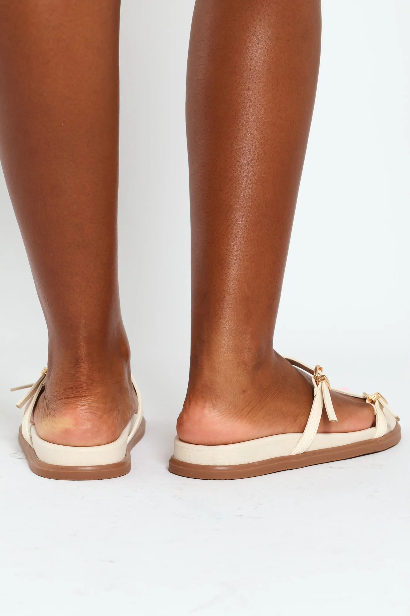 Moulded Double Thin Buckle Strap Mule Sandal - Off White