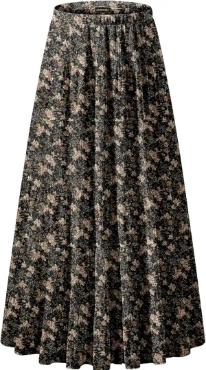 NASHALYLY Women's Chiffon Elastic High Waist Pleated A-Line Flared Maxi Skirts