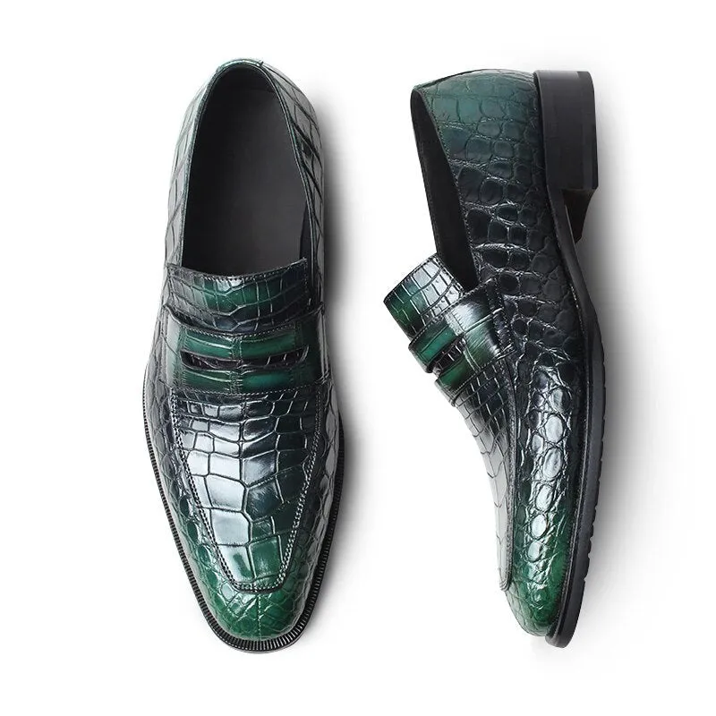 New Crocodile Skin Men's Shoes Patina Luxury Brand Loafer Shoes Driving Leather Footwear Male Slip On Zapato Hombre