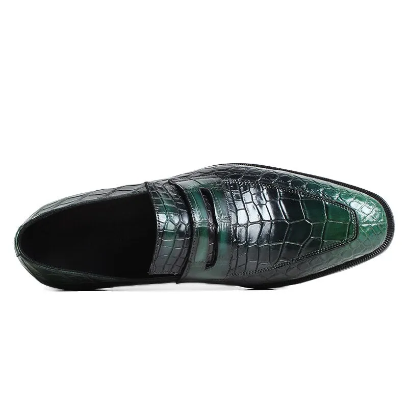 New Crocodile Skin Men's Shoes Patina Luxury Brand Loafer Shoes Driving Leather Footwear Male Slip On Zapato Hombre