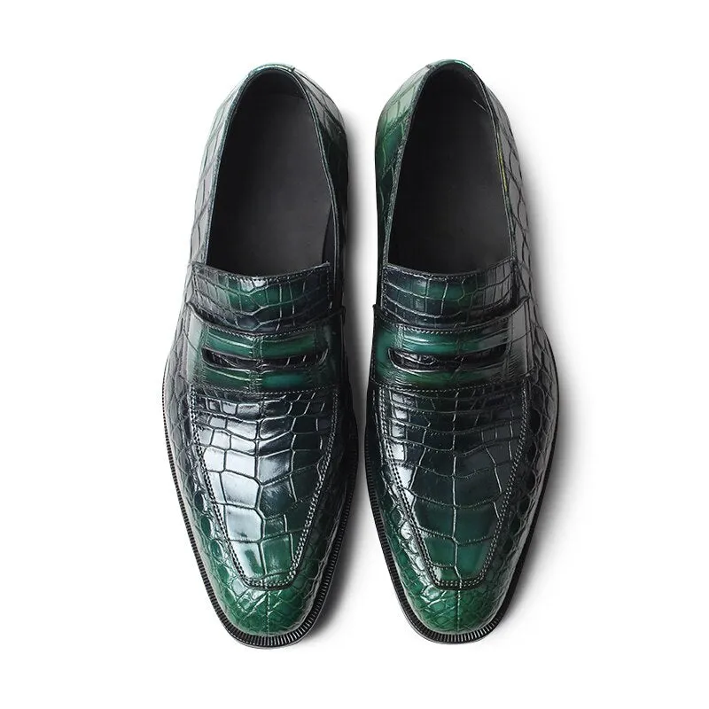 New Crocodile Skin Men's Shoes Patina Luxury Brand Loafer Shoes Driving Leather Footwear Male Slip On Zapato Hombre