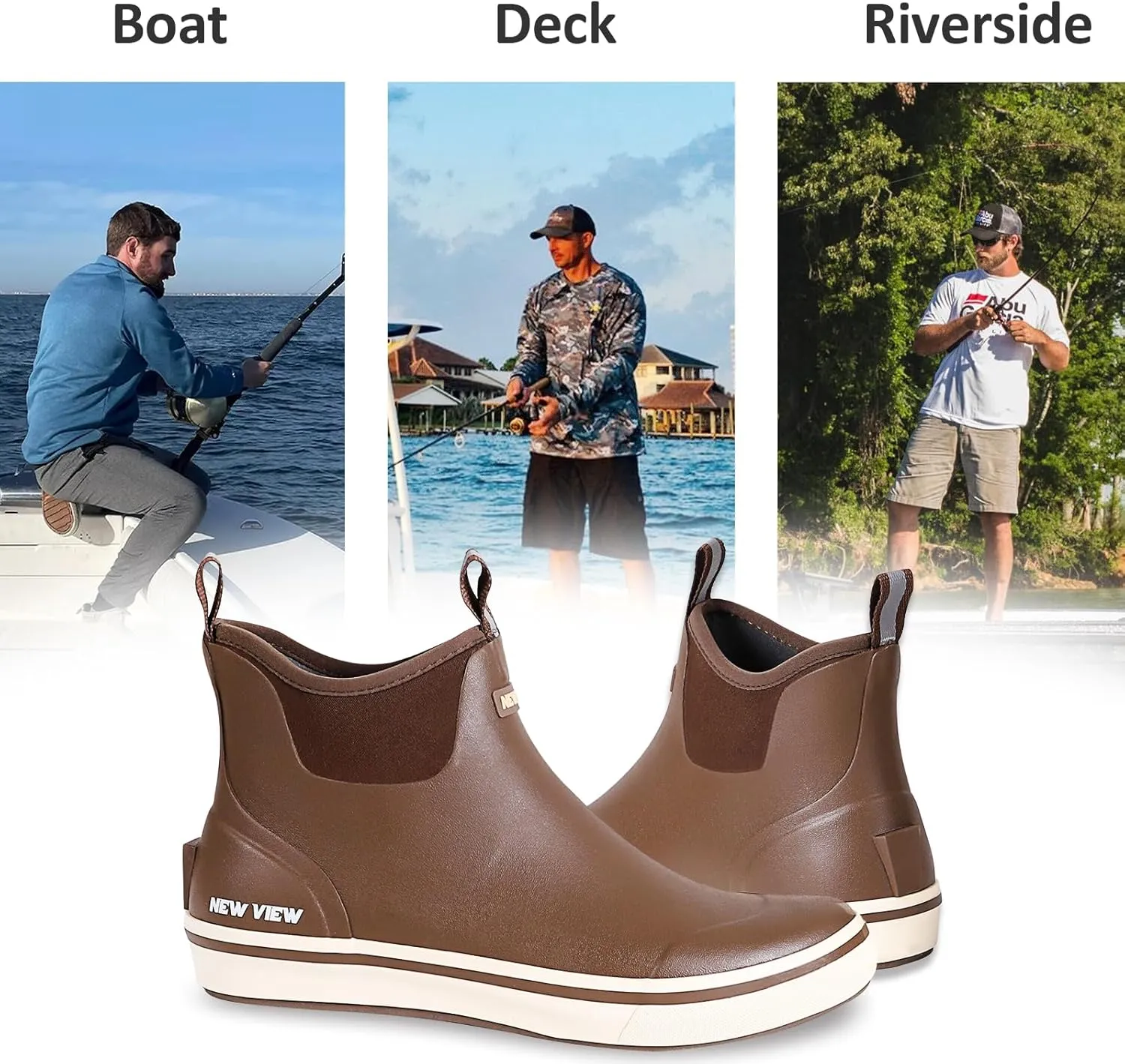 NEW VIEW Deck Boots for Men, Waterproof Slip-Resistant Fishing Boots with Breathable Neoprene Lining, Rubber Ankle Deck Boots, for Fishing Raining Wading, Size 8-12