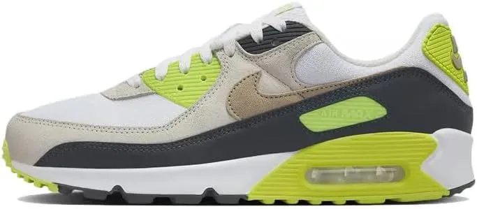 Nike Air Max 90 Men's Shoes (DM0029-107, White/Cyber/Dark Smoke Grey/Khaki) Size 9.5
