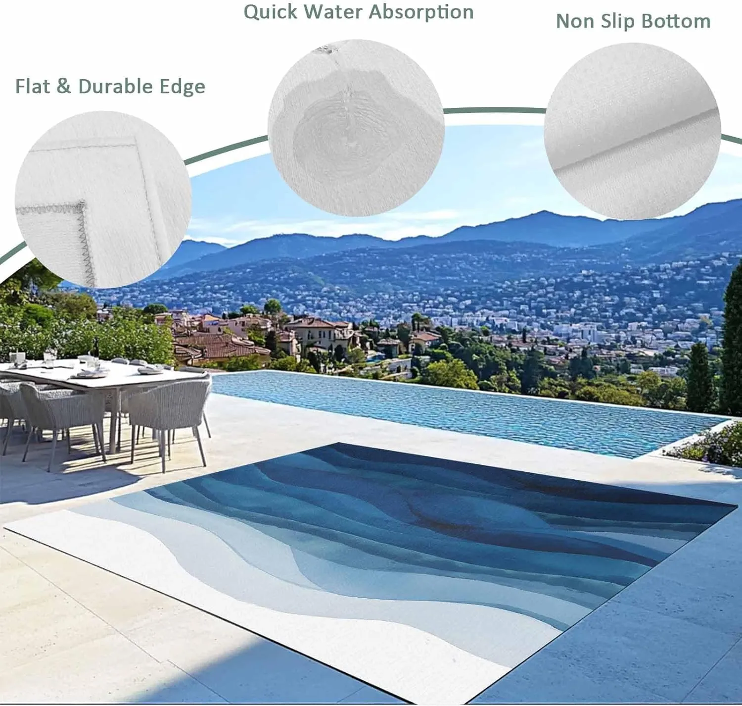 Ocean Blue Waves Outdoor Rug 6x9ft Large Patio Rug,Washable RV Camping Outside Area Runner Rug Mat,Gradient Abstract Geometric Stripes Carpet for Picnic Backyard Deck Porch Balcony Beach & Indoor