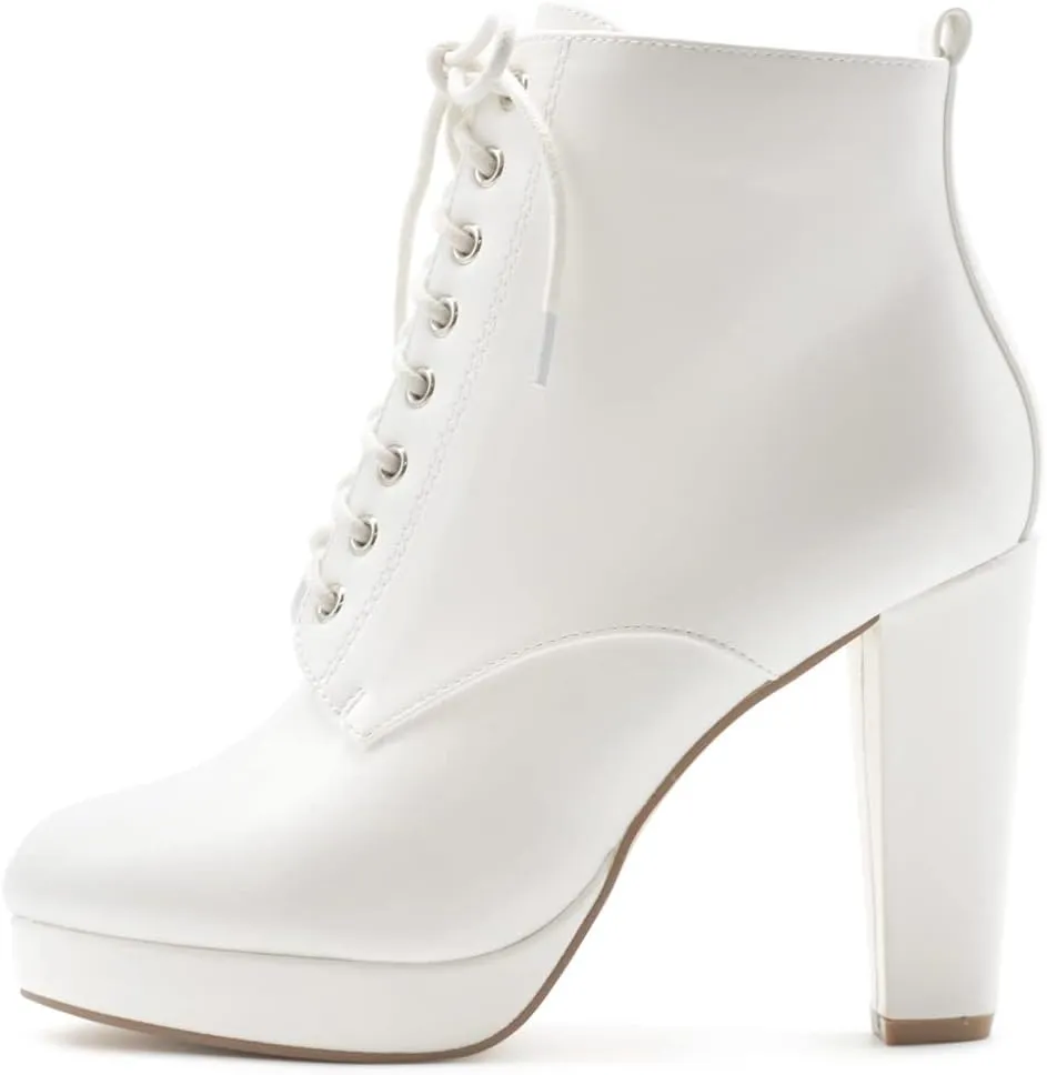 Ollio Women's Shoe Faux Suede Lace-up Platfrom Ankle Chunky Heel Booties