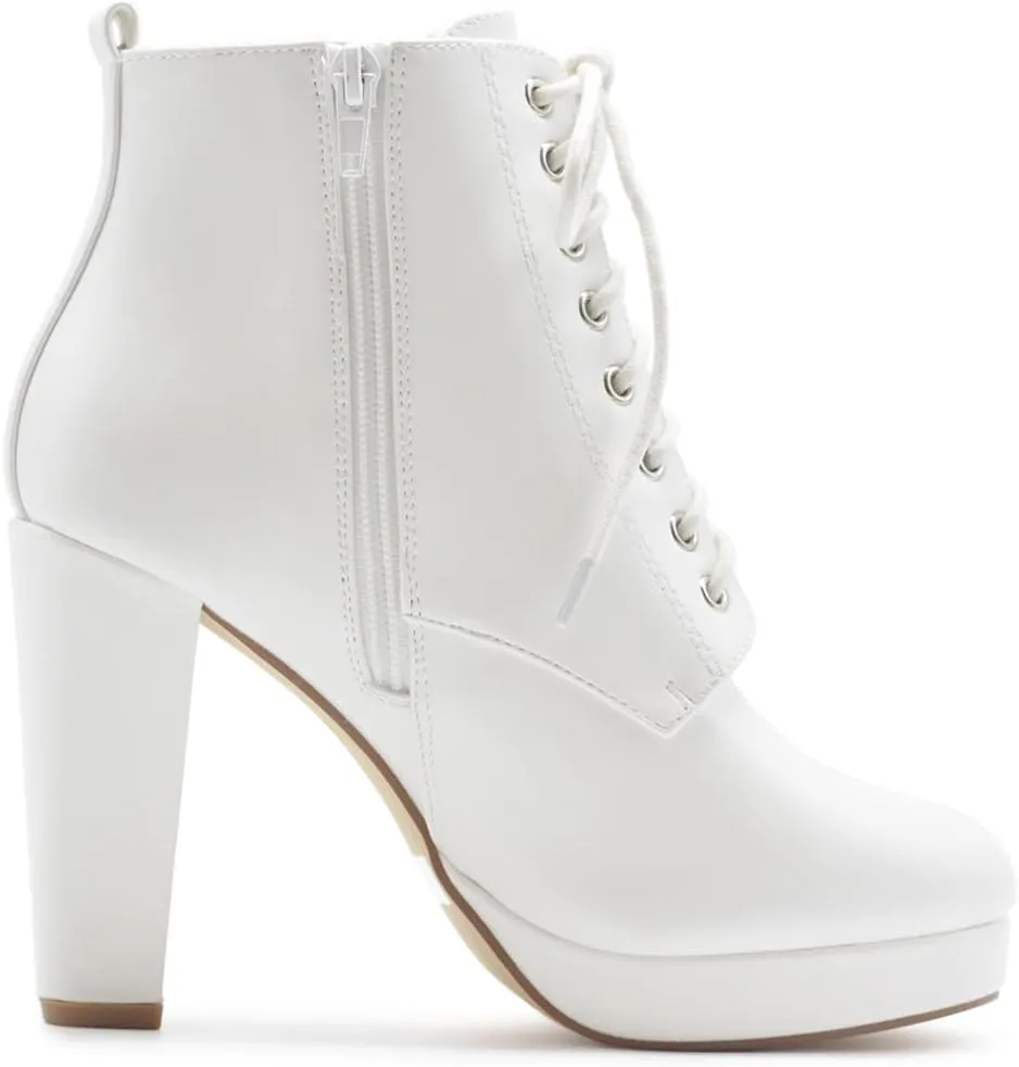 Ollio Women's Shoe Faux Suede Lace-up Platfrom Ankle Chunky Heel Booties