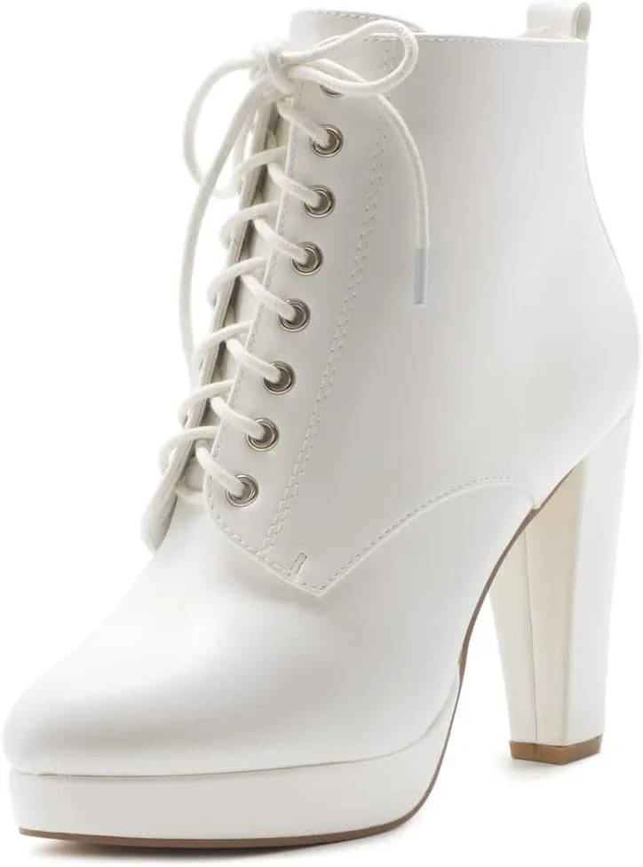Ollio Women's Shoe Faux Suede Lace-up Platfrom Ankle Chunky Heel Booties