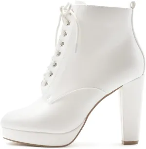Ollio Women's Shoe Faux Suede Lace-up Platfrom Ankle Chunky Heel Booties