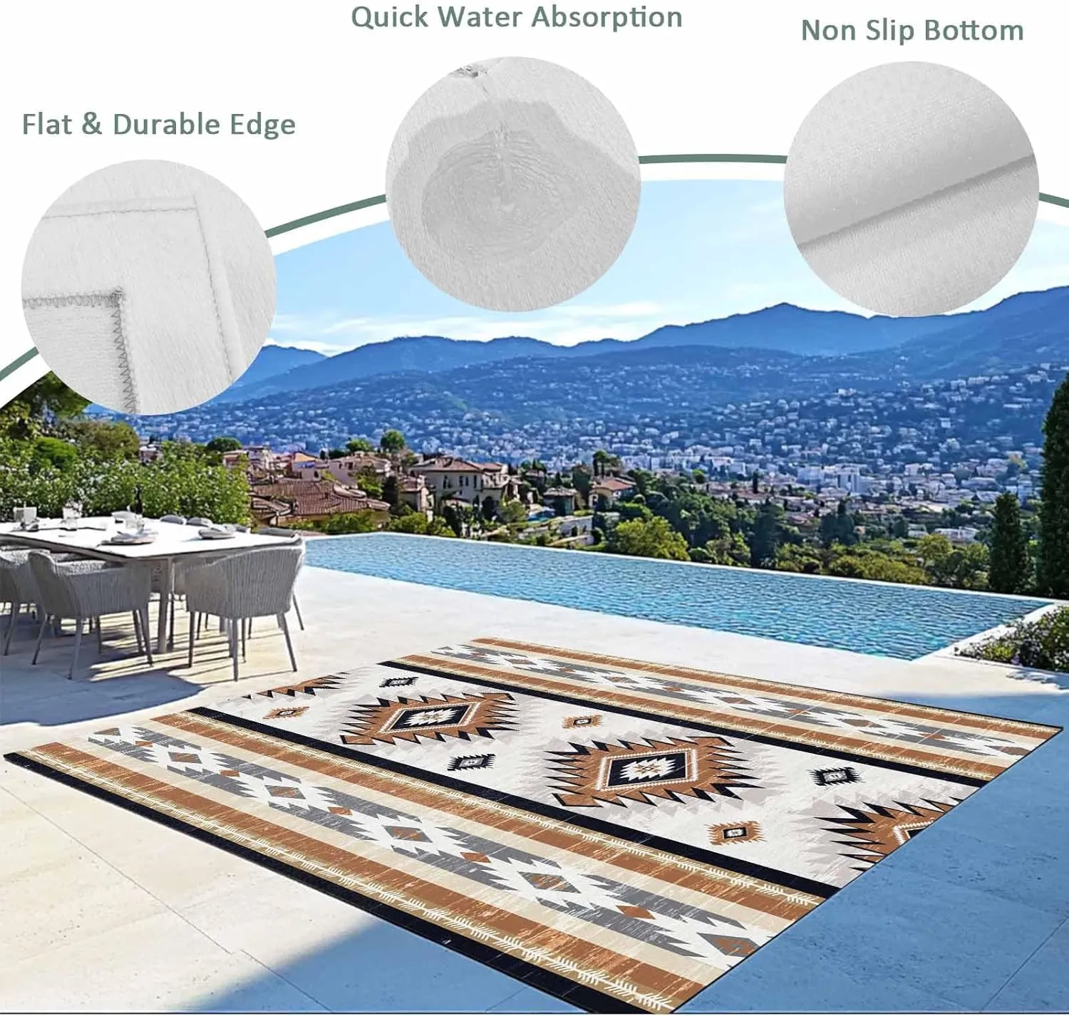 Orange Boho Outdoor Rug 4x6ft Large Patio Rug, Washable RV Camping Outside Area Runner Rug Mat, Geometric Aztec Southwestern Striped Indoor Outdoor Carpet for Picnic Backyard Deck Porch Balcony Beach