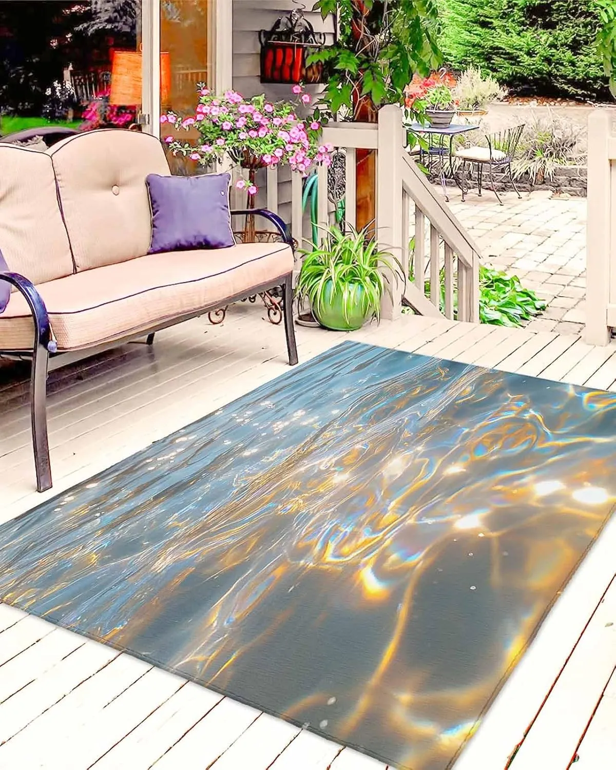 Outdoor Rug 4x6 ft Rainbow Lake Outdoor Large Area Rug Non Slip Rubber Modern Art Washable Front Door Mat RV Rug Camping Carpet Patio Outdoor Rugs for Backyard Balcony Deck Porch Indoor