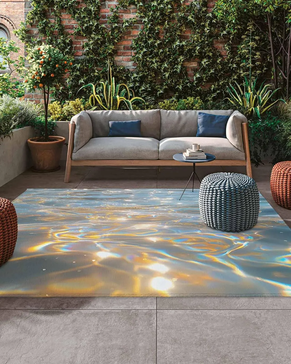 Outdoor Rug 4x6 ft Rainbow Lake Outdoor Large Area Rug Non Slip Rubber Modern Art Washable Front Door Mat RV Rug Camping Carpet Patio Outdoor Rugs for Backyard Balcony Deck Porch Indoor
