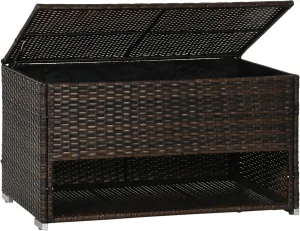 Outsunny Outdoor Deck Box and Shoe Storage, PE Rattan Wicker Towel Rack with Liner for Indoor, Outdoor, Patio Furniture Cushions, Pool, Garden Tools, Brown