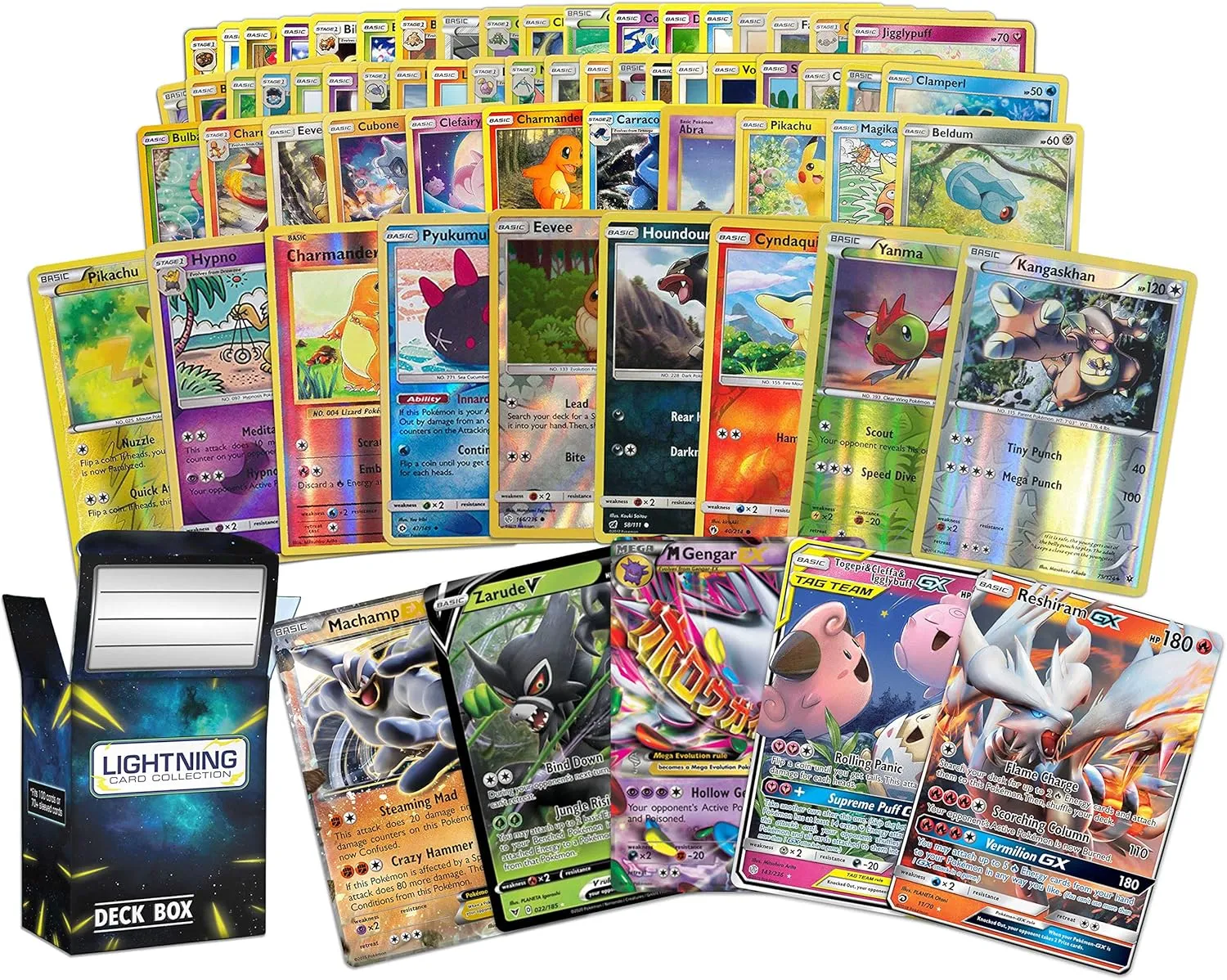 Pokémon 100 Pokemon Card Lot with Legendary Ultra Rare Cards- Bundle with a LCC Deck Box Included
