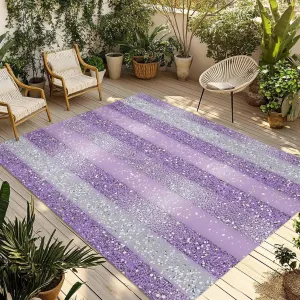 Purple Silvery Outdoor Rug 6x9ft Large Patio Rug,Washable RV Camping Outside Area Runner Rug Mat,Geometric Ombre Stripe Boho Sparkling Dot Carpet for Picnic Backyard Deck Porch Balcony Beach & Indoor