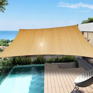 Rectangle Sun Shade Sail UV Block Canopy Cover for Backyard Patio Lawn Garden Outdoor (10' x 12', Beige)