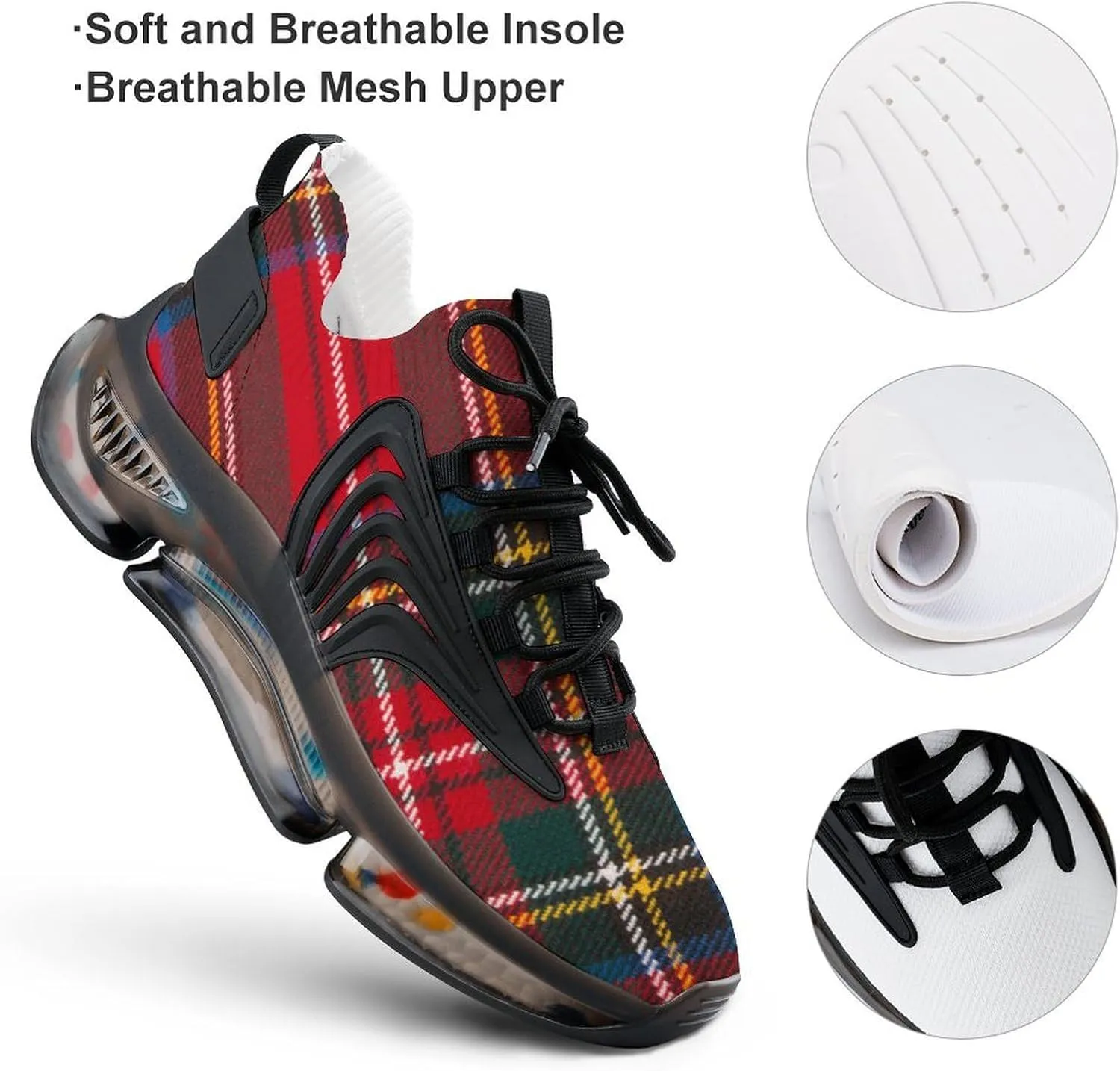 Red Tartan Design Lightweight Women's Sneakers Running Tennis Shoes Walking Sportswear Gym Travel for Men